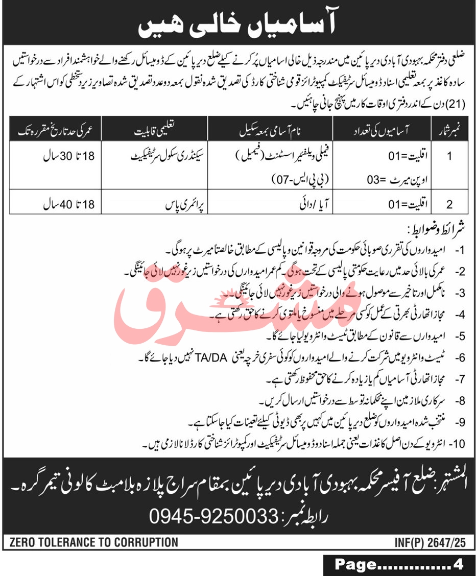 Jobs in Social Welfare Departmet Taimar Garah